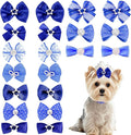 20 PCS Cute Dog Hair Bows with Rubber Bands Elastic Handmade Mix Style Lace Rhinestone Pearls for Furry Puppy Cat Pet Girl, Dark Blue