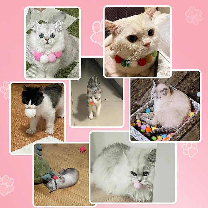 Cat Toy Pom Pom Balls, Soft Plush Balls for Interactive Play & Pet Training, Lightweight Polyester Toys for Indoor Cat(20-Pack 1.6-Inch)
