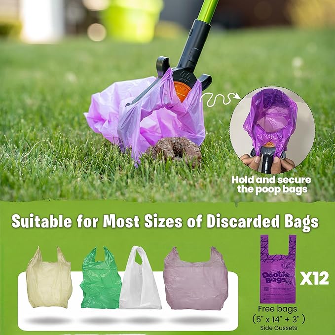 GoGo Stik, Catch-N-Go! Consumer Reports #1 Rated Ergonomic Scooper 2023-2026. Catch Poo on Walks. Alum Tele-Handle, Bag Pouch Dispenser, Wrist Strap. 10-Yr Wty.