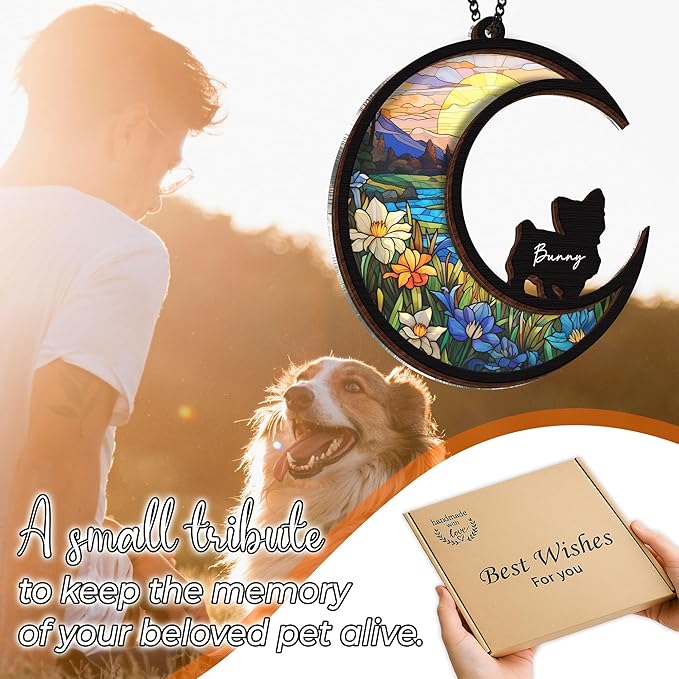 6'' Yorkshire Terrier Memorial Suncatcher, Custom Name, Pet Ornament Window Car Hanging, Sympathy Gift for Loss of Pet, Passed Away Remembrance Gift for Dog Lovers 40-SS1