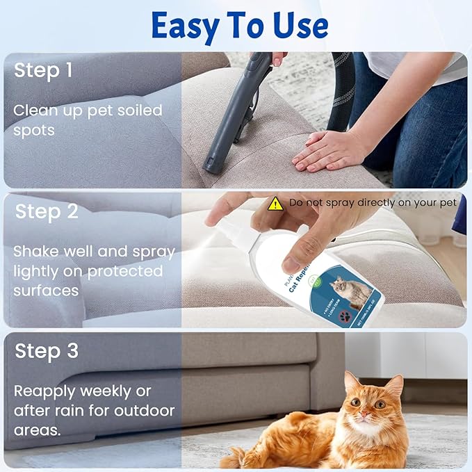Cat Deterrent Spray, 2Pcs Natural Cat Deterrent Outdoor & Indoor, Effective Cat Spray Deterrent for Urine Marking & Scratch, Citrus Cats Spray for Furniture, Safe for Child & Pet Humane Training Aids