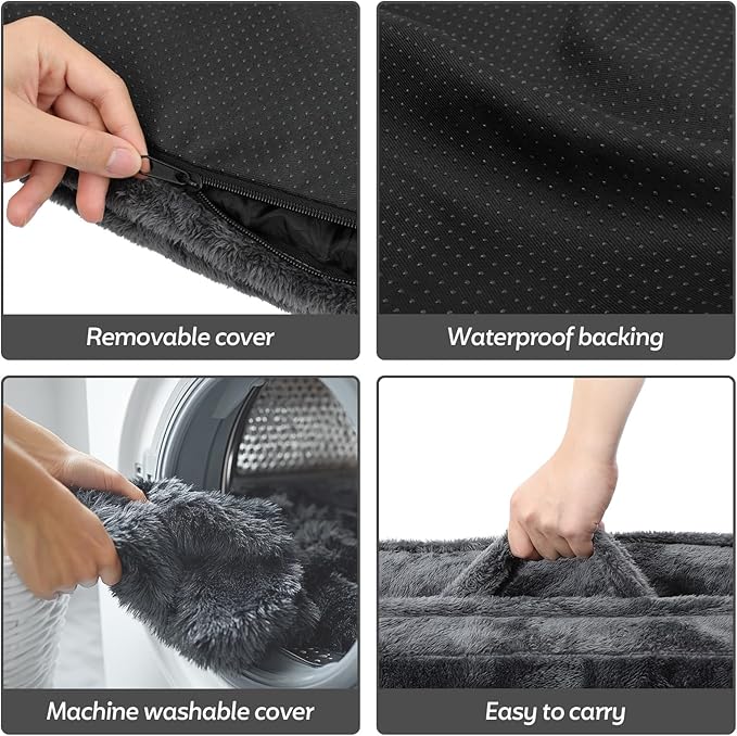 Foldable Human Dog Bed,Orthopedic Memory Foam Human Sized Dog Bed,2 in 1 Calming Human Size with Egg Foam Supportive Mat and Waterproof Liner,Storage Pocket (75”x45”x10”)