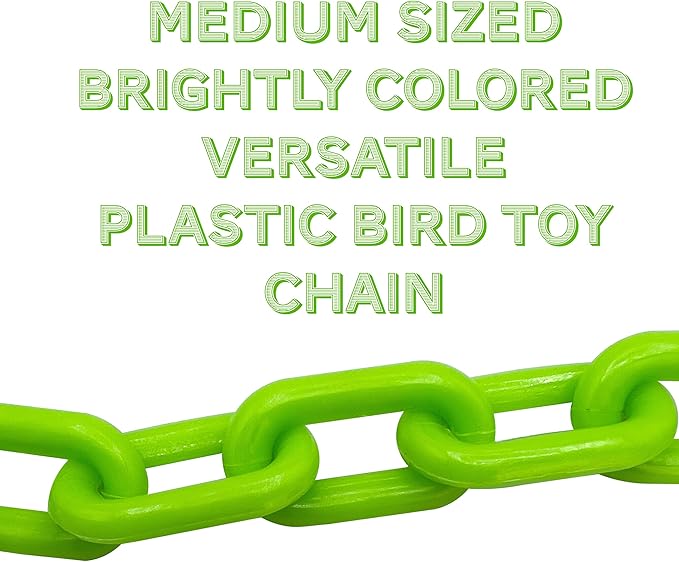 by M&M 2001 5ft Medium Green Plastic Bird Toy Chain - A Long Length of Brightly Colored Plastic Pet Thrilling Chain, Lots of uses, Great for Med Sized Pets Conure Cockatiel Lovebird