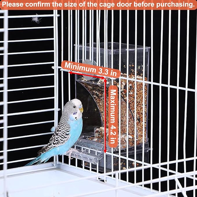 VCEPJH No Mess Bird Feeder and Water Dispenser Automatic Parrot Feeder Cage Accessories Orange Bird Drinker Parakeet Seed Dispenser with Cage Perch for Lovebirds Conures Budgies Canary Finch (Orange)