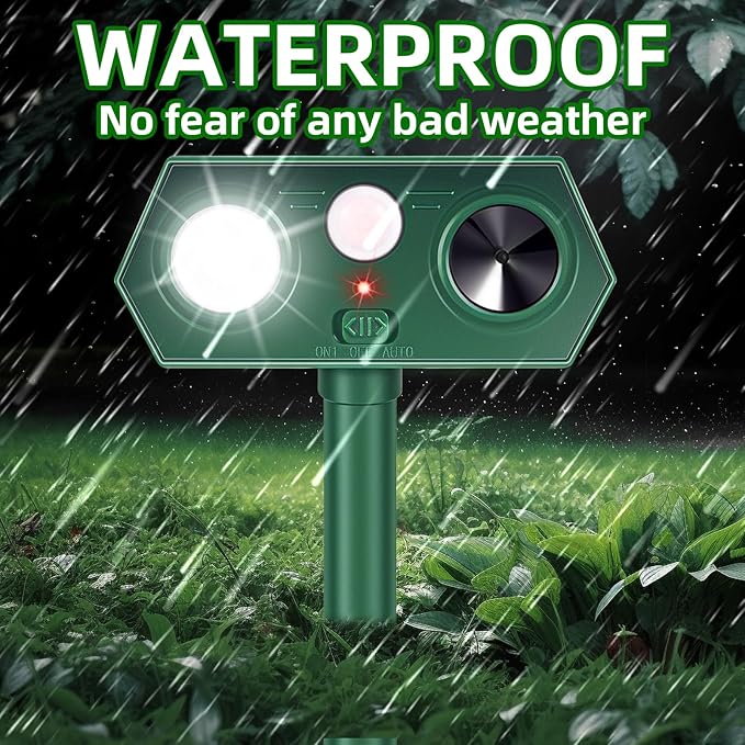 2025 Solar Ultrasonic Animal Repellent Sonic Fortress Pro Raccoon Repellent Cat Repeller Deer Deterrent with Flash Light Motion Sensor to Keep Squirrel Rabbit Dog Skunk Out of Garden Yard(4Pack)