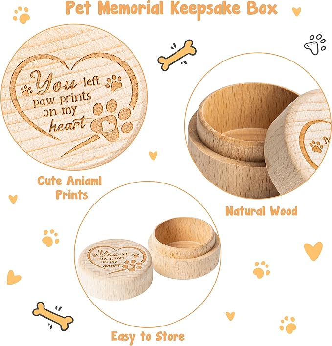 CJiangpo Dog Memorial Keepsake Box, Wooden Pet Urns Memorial Gifts for Loss of Dog Cat Hair Ashes Container Remembrance Pet Loss Sympathy Gifts 2Pcs