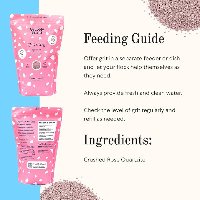 Grubbly Farms Chick Grit for Baby Chicks 0-8 Weeks - Rose Quartz - USA-Mined Digestive Aid Prevents Crop Impaction - 5 lb Bag