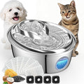 ORSDA Stainless Steel Cat Water Fountain, 100oz/3L Automatic Pet Drinking Fountain, Dog Water Dispenser Bowl with LED Window for Cats and Small & Medium Dogs- 12Pcs Filters（ D66