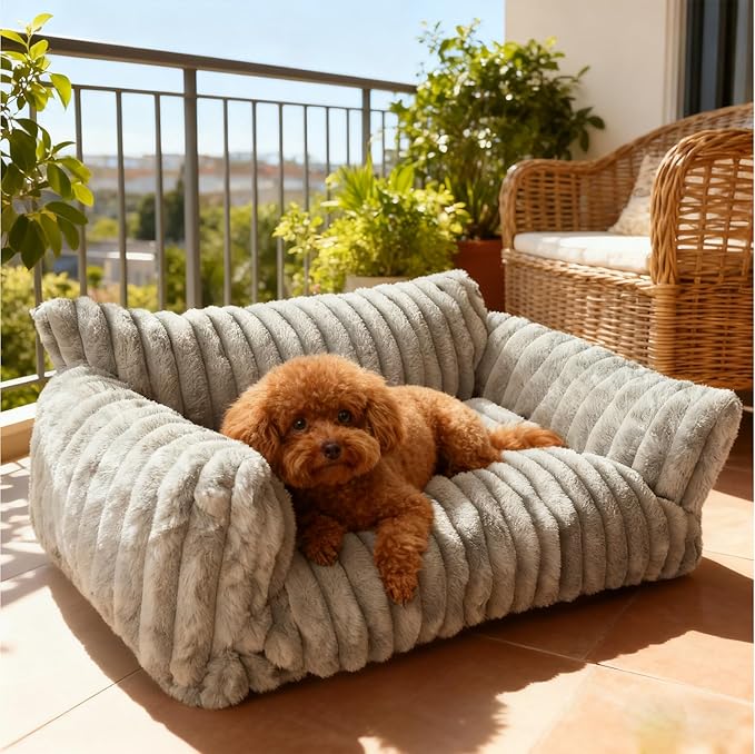 Cat Couch for Pets - Cute Cat Beds for Indoor Cats with Removable Cover, Washable Soft Corduroy Plush, Fluffy Supportive Pet Sofa Chair for Small Dog & Cats, 30 inch Grey