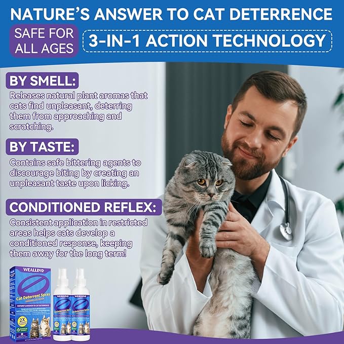 Keep Away Cat Deterrent Spray-2 Pack(8.12 Oz), Natural Cat Repellent Spray Safe Indoor & Outdoor Deterrent for Furniture Protection, Effective Anti-Scratch Training Aid