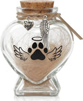 Pet Memorial Gift for Loss of Dog or Cat, Heart Shape Glass Jar & Bottle for Fur, Hair, Whiskers or Ashes Keepsake Urn with Cork Top, Charms for Cute Rainbow Bridge Memorial, Dog