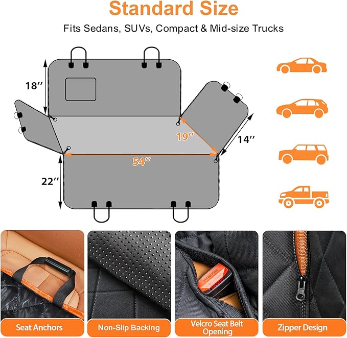 URPOWER Dog Car Seat Cover for Back Seat, Waterproof Dog Hammock for Cars, Trucks and SUVs, 600D Heavy Duty Scratch Proof Nonslip Durable Soft Pet Backseat Protector