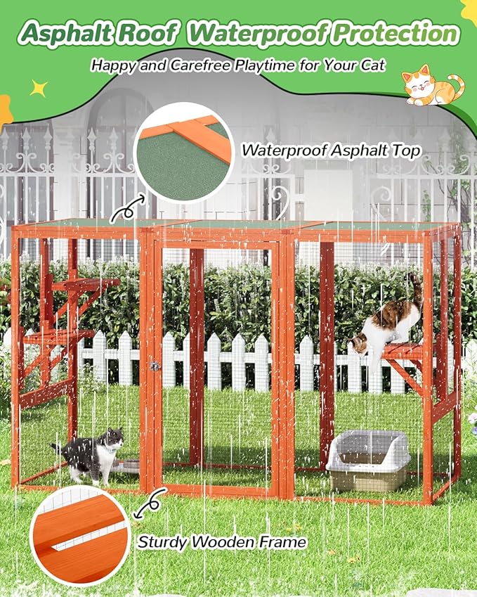 Catio Outdoor Cat Enclosure,71" Catios for Cats Outdoor Patio, Clearance Large Cat Cage for Outside, Cattio with Window Access, Weatherproof, Orange