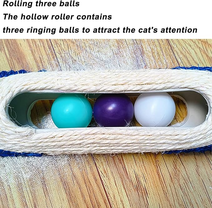 Cylindrical Scratching Board Sisal Cat Toys with 3 Pcs Ringing Balls 11 in Scratching Roller for Indoor Cats Playing (Orange)