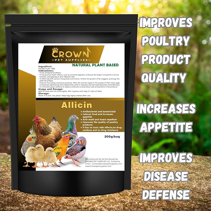 Allicin Natrual Plant Based Protection for Backyard Chickens, Poultry, Pigeons, Parrots & All Cage Birds – Natural Booster, Respiratory Health & Immune Booster – Safe for All Birds