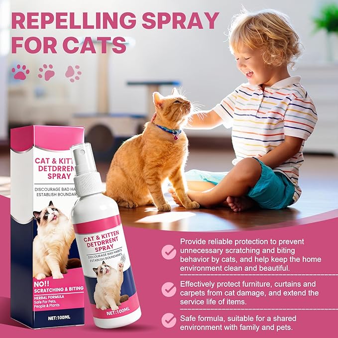 Cat Deterrent Spray - Natural Cat Repellent Spray for Urine Marking Anti Scratch, Safe for Door, Plant Sofa(Pink)