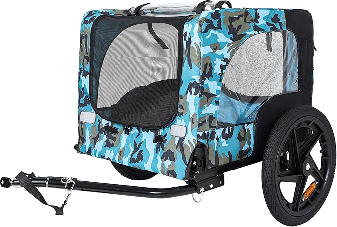 Heavy-Duty Dog Bike Trailer & Collapsible Pet Carrier for Bike with 16-Inch All-Terrain Wheels, Universal Hitch, Safety Flag & Weather-Resistant Design for Outdoor Adventures