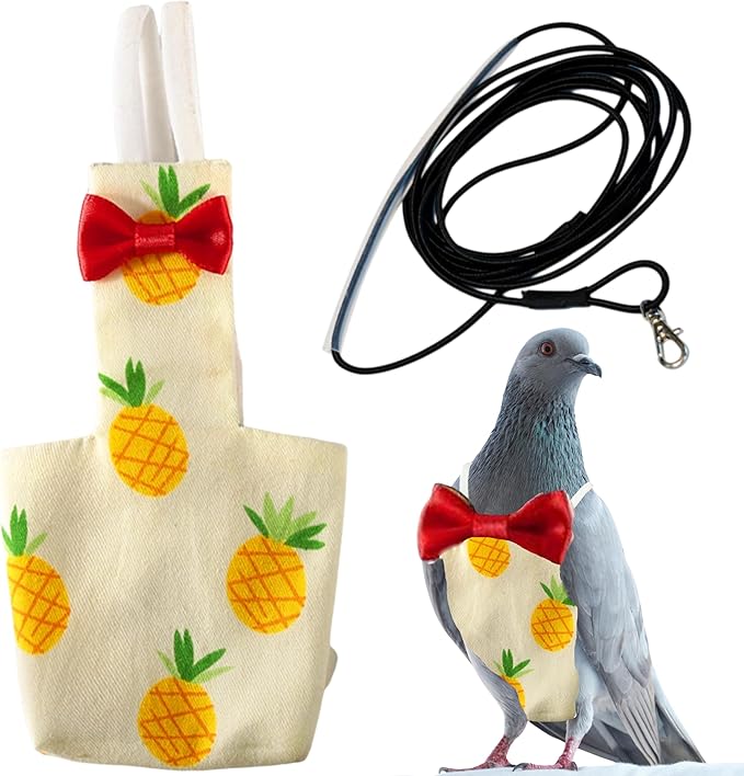 Birds Pigeon Diaper Pants Harness and Leash, Bird Diapers for Pigeons and Leash Harness, Diapers for Birds Cockatiel Parrot, Parakeet Diaper, Pigeon Pants, Parrot Clothes for Bird (XL-Pineapple)
