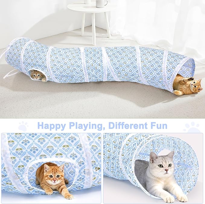 Glittme Cat Tunnel, Cat Tunnels for Indoor Cats, S-Shape Peekaboo Cat Cave with Cat Toys, Foldable Cat Tubes and Tunnels for Cats, Rabbit, Puppy, Guinea Pig
