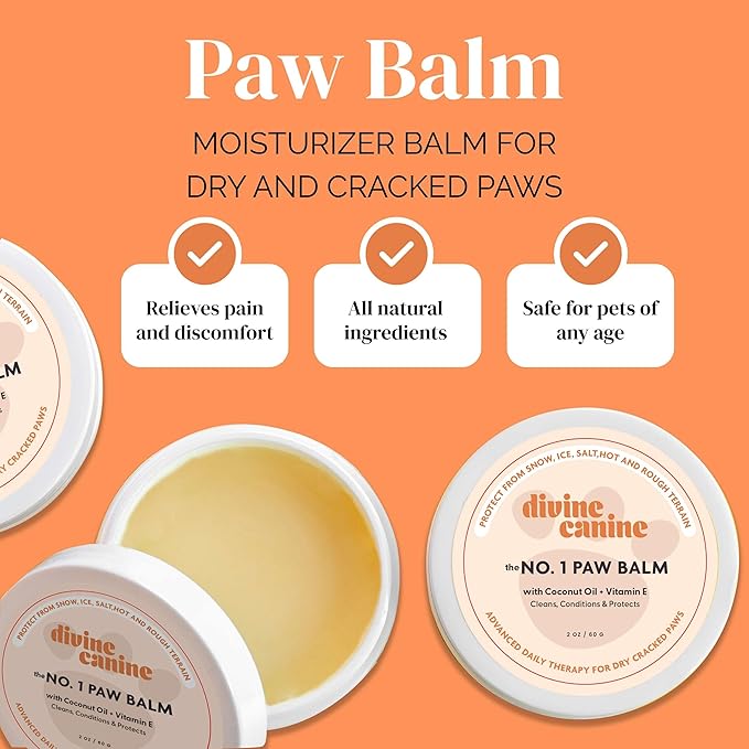 Dog Paw Balm - 2 oz of Paw Wax - Lick-Safe Soother for Dry and Cracked Paws with Coconut Oil, Jojoba Oil, and Vitamin E - Protects Against Snow, Ice, Hot Pavement - Made in The USA
