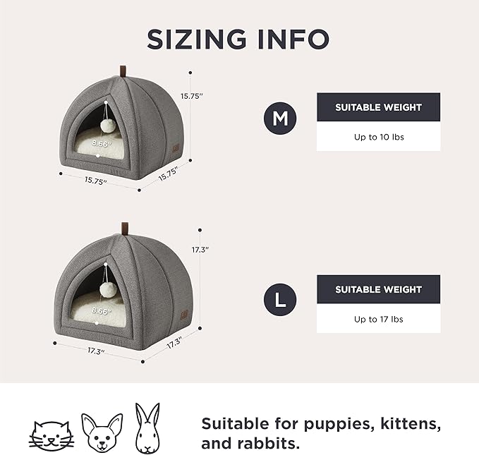 Bedsure Cat Beds for Indoor Cats - 2 in 1 Cat Cave House Tent for Kittens and Small Pets with Removable Washable Cushioned Pillow, Foldable Kitten Hideaway with Non-Slip Bottom, Grey, 17.3 inches