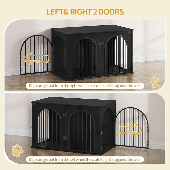 39.4" Wooden Dog Crate Furniture, Indoor Dog Kennel Dogs Cage for Small/Medium/Large Dogs, Heavy Duty Dog Crates Decorative Pet House End Side Table TV Stand, Black DFC84104B