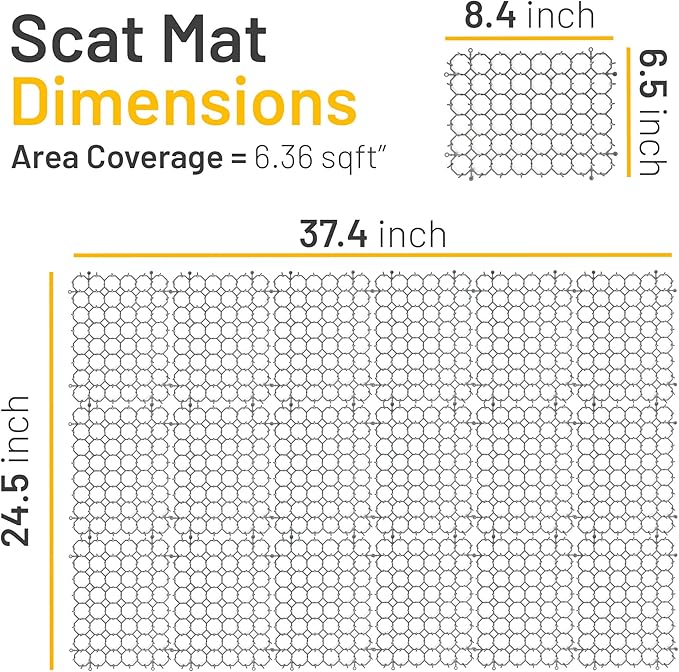 Petfolio 18 Pack Scat Mat for Cats - 8 x 6 Inch Cat Deterrent Mat with 1 Inch Spikes is A Great Cat Repellent Indoor & Outdoor to Keep Cats Away. Includes 6 Garden Staples & 10 Zip Ties (Grey)