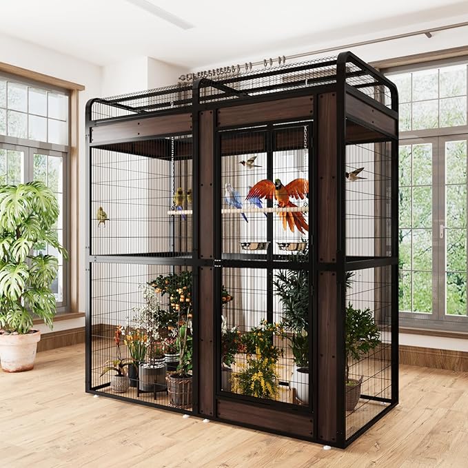 Large Bird Cage for Parakeets Outdoor Bird Aviary Parrot Cage with Perch, Birdcage for Macaws Canaries Parrots Budgie Lovebirds-Black (2 Box Set)