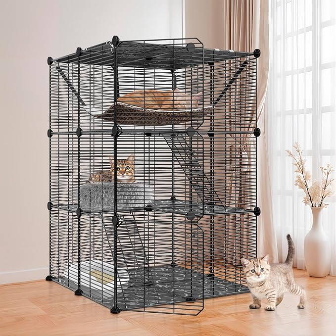 ZENY Cat Cage Indoor Cat Enclosures DIY Cat Playpen Detachable Metal Wire Kennels with Extra Large Hammock for 1-2 Cats, Ferret, Chinchilla, Rabbit or Small Animals