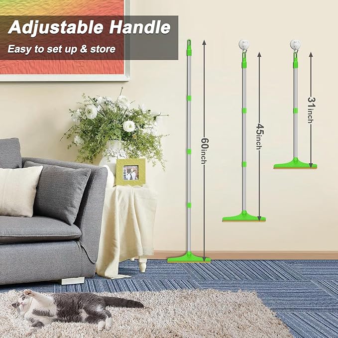 B-Land Carpet Rake for Pet Hair Removal, Reusable Pet Hair Remover with 60” Adjustable Long Handle, Carpet Scraper Dog Cat Hair Remover Tool for Rugs, Mats, Couch, Furniture Green
