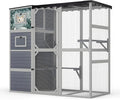 Outdoor Cat Enclosure, 4-Tier Large Cat Catio with Weatherproof Roof, 2 Resting Rooms, 2 Platforms, Walk in Cat Cage Cat House Indoor, Grey, w/Painted Panel