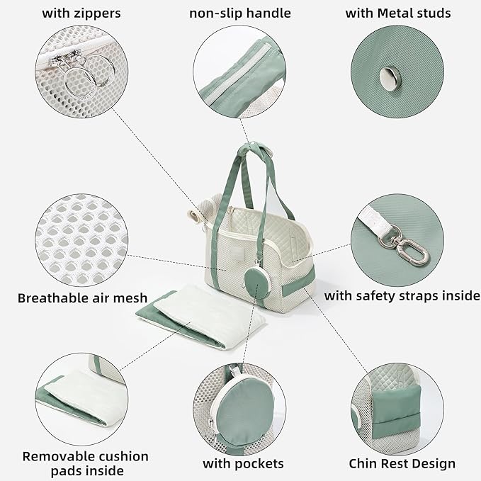 Pet Breathable Mesh Tote Bag, Pet Hands-Free Shoulder Bag,Dog and Cat Lightweight and Comfortable Pet Shoulder Bag, Pet Carrier Purse for Small Dog Cat（Can Hold 10 Pounds）