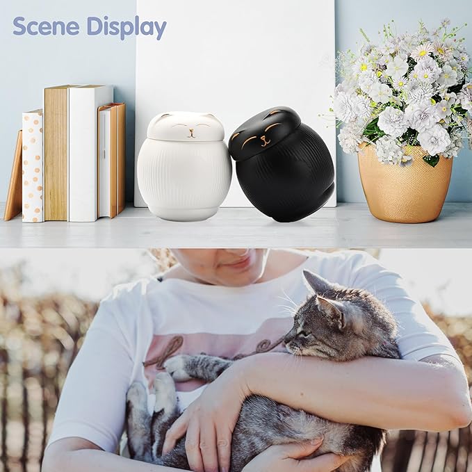 Ceramic Cat Urn for Ashes - Pet Memorial Box with Secure Lid, Cremation Keepsake for Cats (15 lbs)（White）