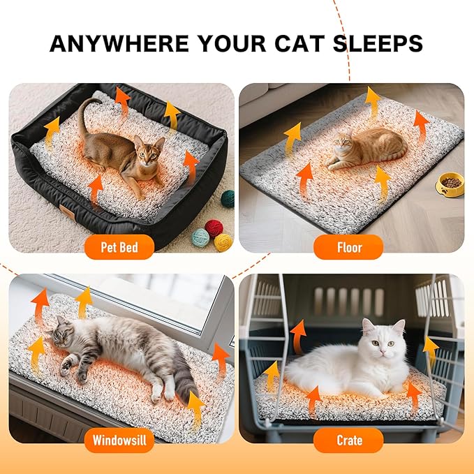 Self Warming Pet Bed for Cats & Dogs, Heated Pet Mat, 2.0 Upgraded Thermal Foil Heating Pad, Plush Self-Heating Bed for Crate, Floor, with Removable Washable Cover, Non-Slip, Gray, 22"x34"