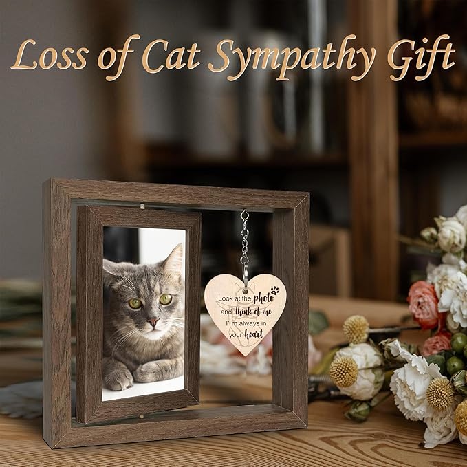SHOW-YA Cat Memorial Gifts for Loss of Cat - Loss of Cat Sympathy Gift, Pet Loss of Cat, Rotating Cat Remembrance Gifts Picture Frame 4x6 Photo