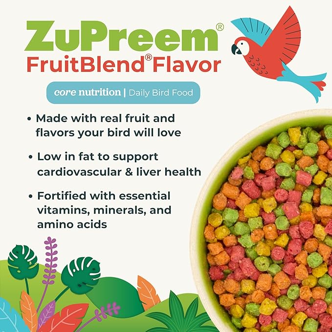 ZuPreem FruitBlend Flavor Pellets Bird Food for Small Birds, 2 lb (Pack of 2) - Daily Blend Made in USA for Parakeets, Budgies, Parrotlets
