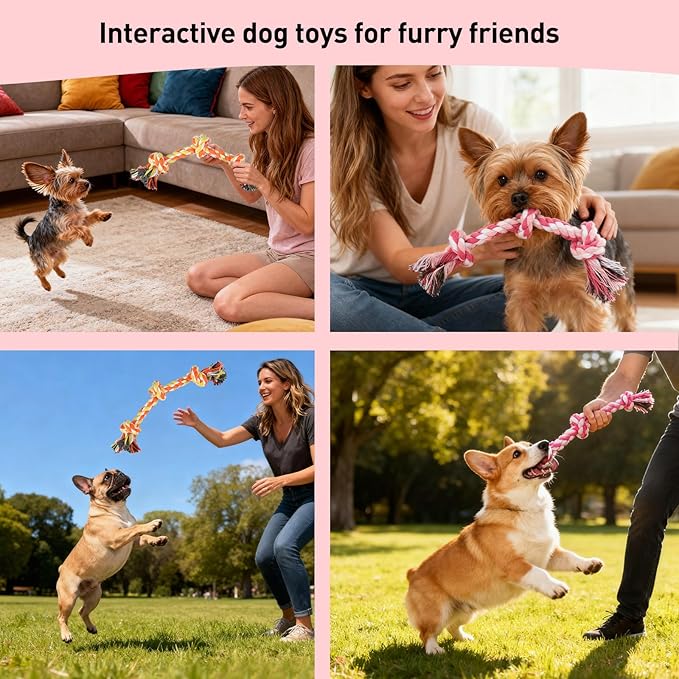 SZEE 2Pcs Dog Rope Toys for Small Breeds, 14 in 3 Knots Chew Rope Toy for Dogs, Pull Toy for Tug of War, Energy Release, Boredom Relief and Teeth Cleaning (Pink & Orange)