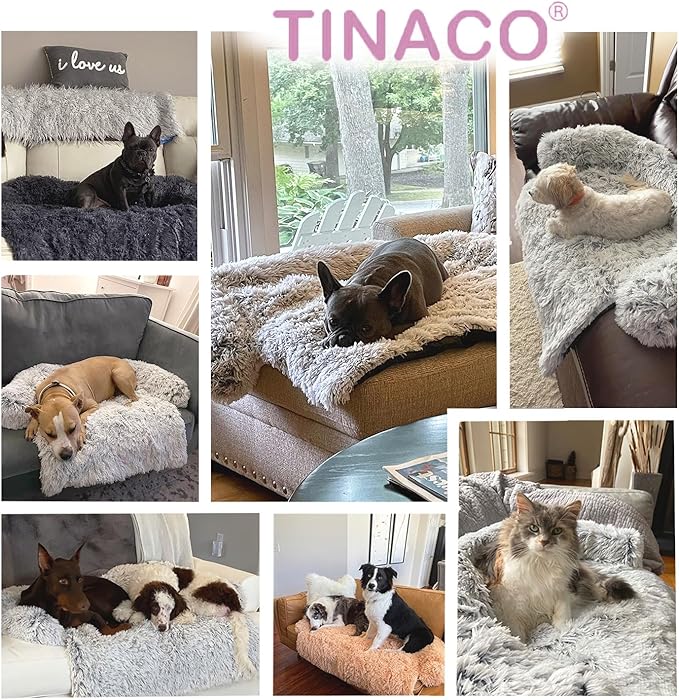 Tinaco Luxurious Calming Dogs/Cats Bed Mats, Dog Pad Washable Removable Couch Cover, Plush Long Fur Mat for Pets, Waterproof Lining, Perfect for Small, Medium and Large Dogs and Cats (Pink, 53"x39")