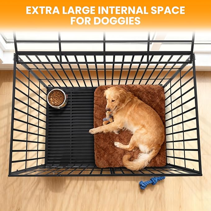54 Inch Heavy Duty Dog Crate with Wheels, Escape Proof Metal Kennel with 3 Doors & Removable Tray for Large Medium Dogs, Black