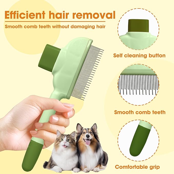 Cat Hair Brush & Dog Brush, Deshedding Brush for Long or Short Haired Pets, Removes Loose Fur, Durable Stainless Steel & ABS Design (green)