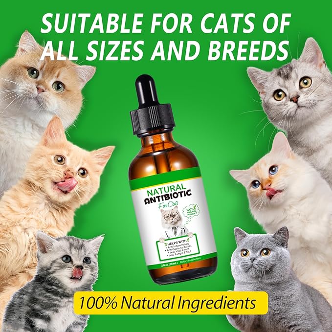 Natural Antibiotic Liquid Drops for Cats - Supports Immune System, Allergy & UTI Relief with Fast Absorption & Digestive Aid - Chicken Flavor for All Ages & Breeds, 2 fl oz (60ml)
