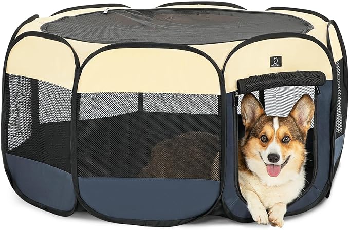 Portable Indoor Dog Playpen for Small Dogs & Puppies by A 4 Pet – 40.55" Pop-Up Soft Puppy Playpens with Bowl, Waterproof Floor, Calm Safe Space for Home, Travel & Daily Use