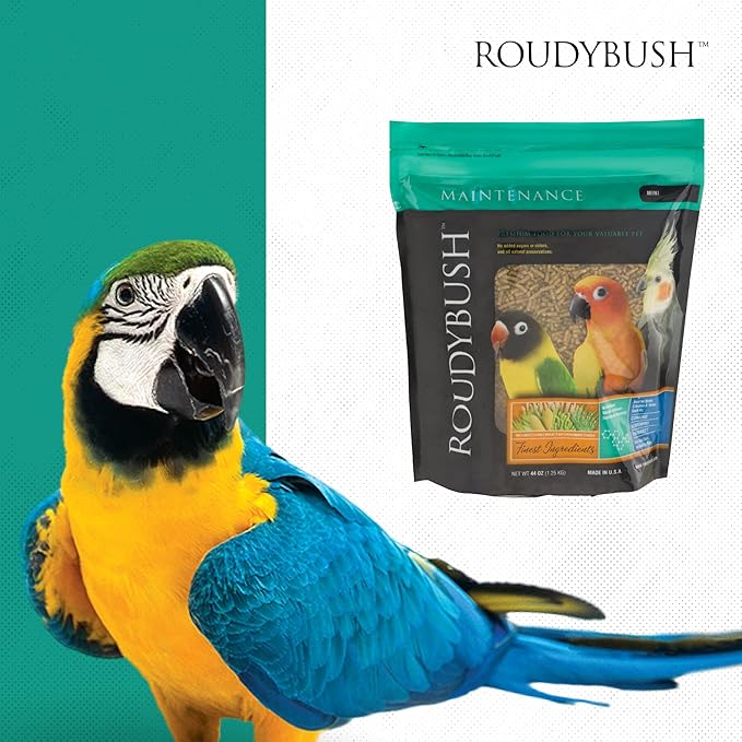 RoudyBush Daily Maintenance Food for Birds - Scientifically Formulated Bird Feed - Bird Food Pellets w/Corn, Wheat, Soy & More - Nutritious & Healthy Feed for Birds (Mini, 44oz)