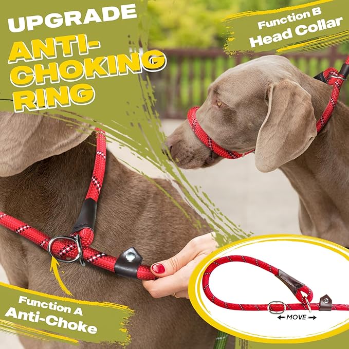 Fida Slip Leads for Dogs, 4 FT x 1/2" Dog Leash Heavy Duty Comfortable Strong Rope Lead for Large, Medium Dogs, No Pull Pet Training Leash with Highly Reflective,Red