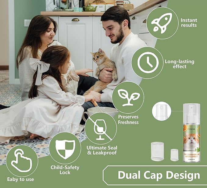 2-Pack Natural Cat Deterrent Spray (3.38fl oz Each) - Safe Indoor/Outdoor Furniture Protection | Stops Scratching & Urine Marking | Plant-Based Training Aid for Cats & Kittens | Non-Toxic Formula
