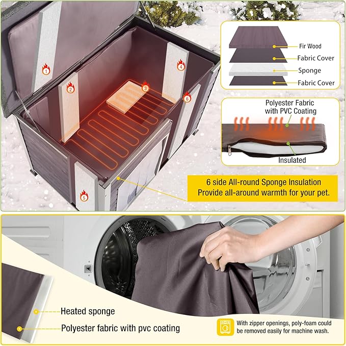 Aivituvin Heated Dog House Outdoor Dog Kennel with Insulated Liner All-Around Iron Frame Large Dog Cage for Small & Medium & Large Dogs,Waterproof Roof