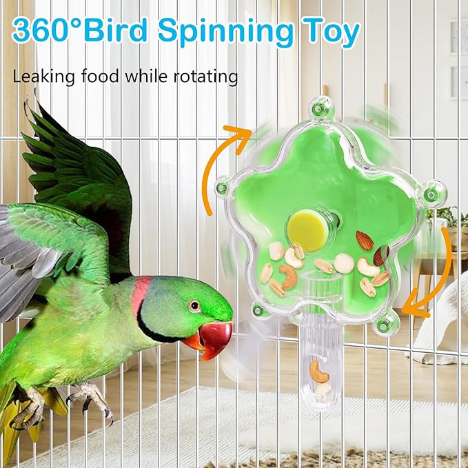 BNOSDM Bird Foraging Toys Cockatiel Foraging Wheel Parrot Cage Spinning Toys Parakeet Enrichment Puzzle Feeder Toy for Budgies Lovebirds Canaries (Green)
