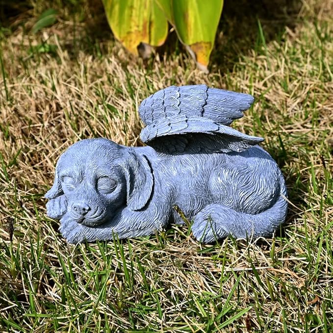 Angel Dog Memorial Stones Statue Sleeping Ornament for Passing Away Bereavement Pet Loss Sympathy Memory Gifts Remembrance