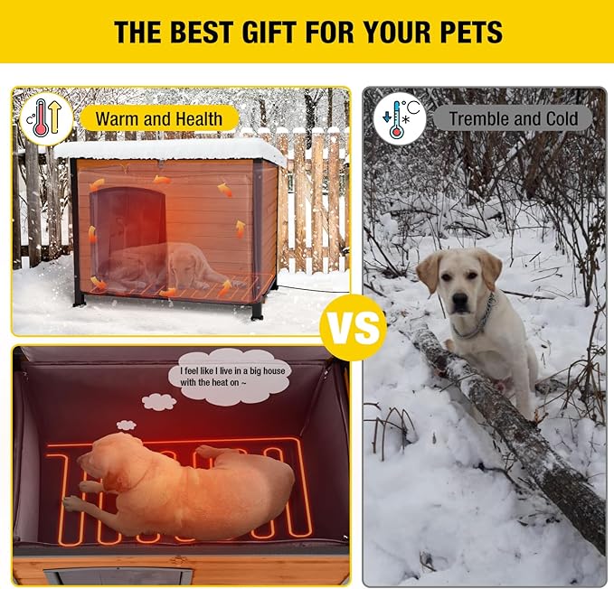 Aivituvin Dog House Outdoor Heated Dog Kennel with Insulated Liner All-Around Iron Frame Large Dog Cage for Small & Medium & Large Dogs,Waterproof
