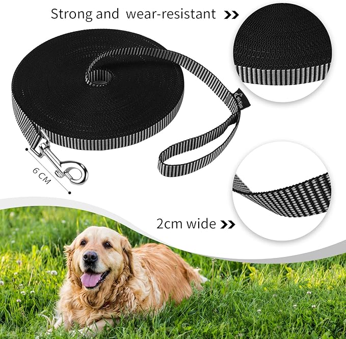 Hi Kiss Dog/Puppy Obedience Recall Training Agility Lead - 15ft 20ft 30ft 50ft 100ft Training Leash - Great for Training, Play, Camping, or Backyard(20ft,Black_White)